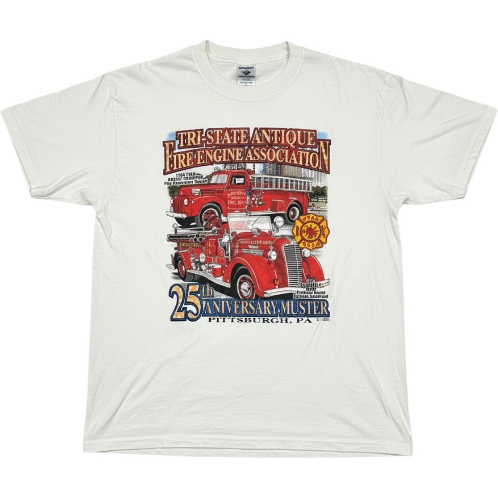 Fire Engine Tri State Antique Muster 1990s Jerzees T Shirt Cotton White XL